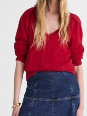 Madewell Wool V-neck Sweater Red,S